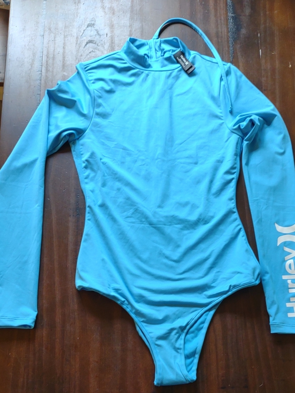 Hurley Bright Turquoise Long-Sleeve Swim Rashguard One-Piece